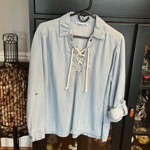 Jane and Delancey Light Blue Lace-Up Top